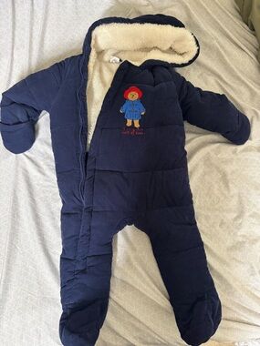 Navy Padded Baby One-Piece Bodysuit with Embroidered Bear